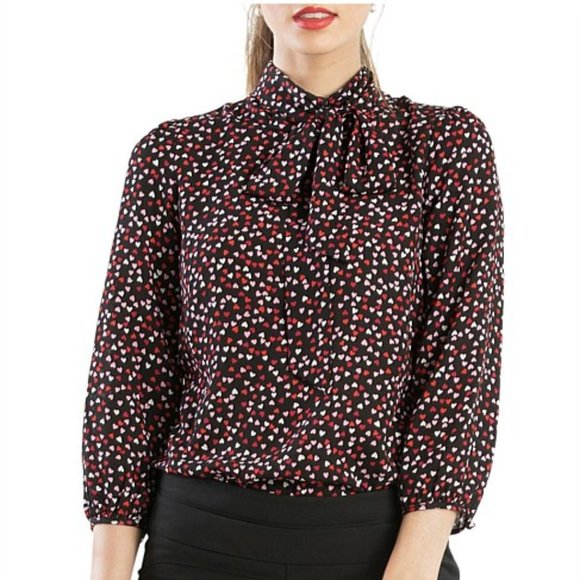 Review Tops - REVIEW Scattered Hearts Black Red Pink Love Heart Long Sleeve Office Blouse Top